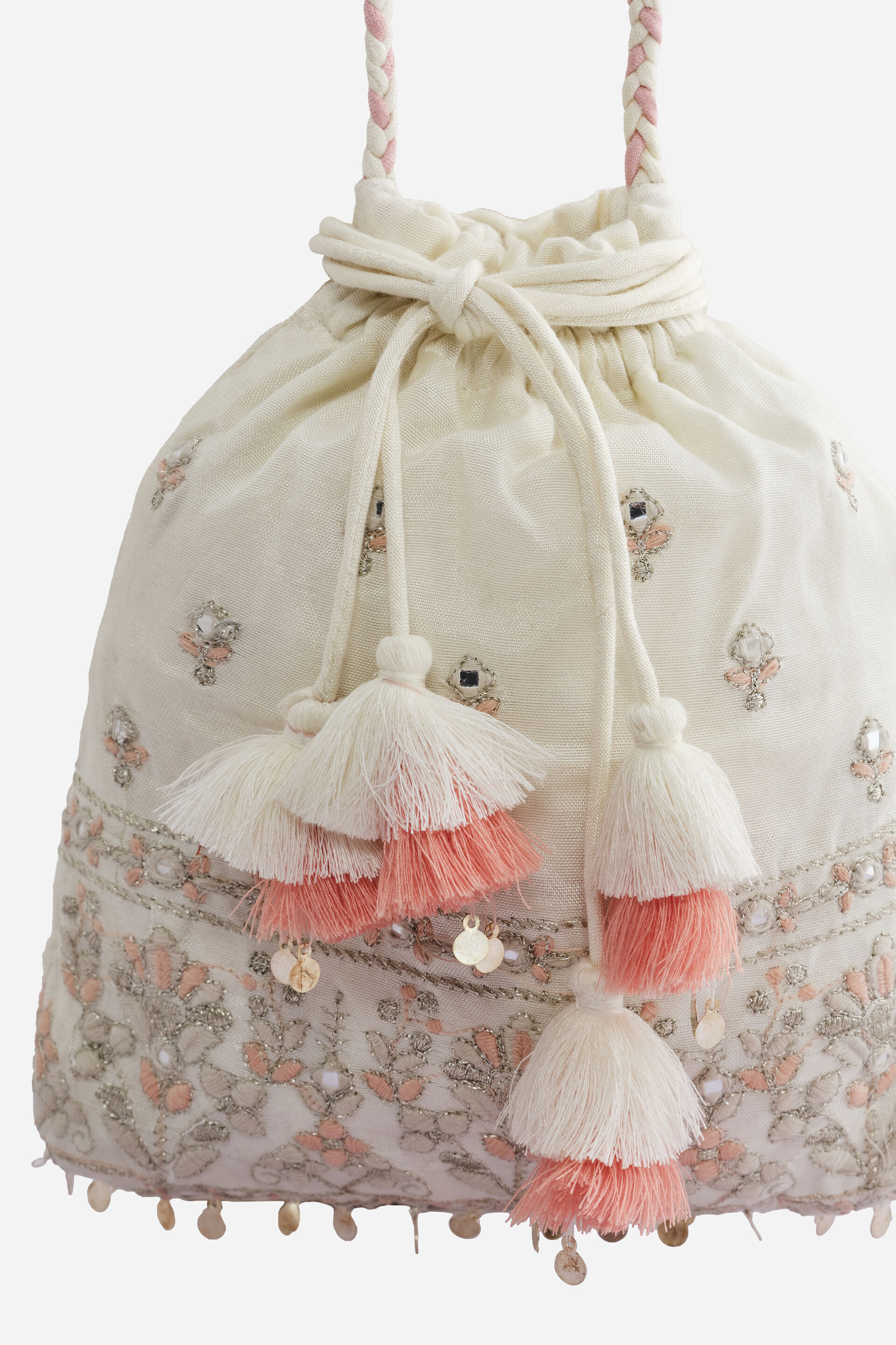Embroidered Potli Bag in Ivory, , image 3